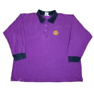 Vintage 90s LA Lakers Long Sleeve Polo Rugby Shirt Men's L In The Paint